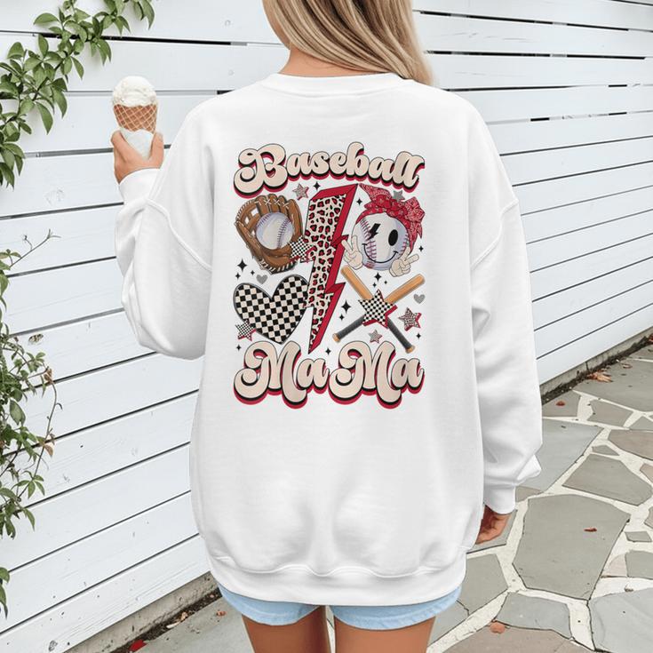 Retro Groovy Baseball Mama Baseball Mom Lover Women's Sweatshirt Back Print Retro Groovy Baseball Mama Baseball Mom Lover Women's Sweatshirt Back Print