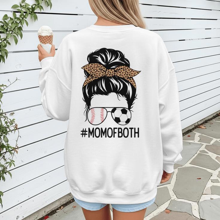 Soccer Baseball Mom Of Both Messy Bun Leopard Mother's Day Women's Sweatshirt Back Print
