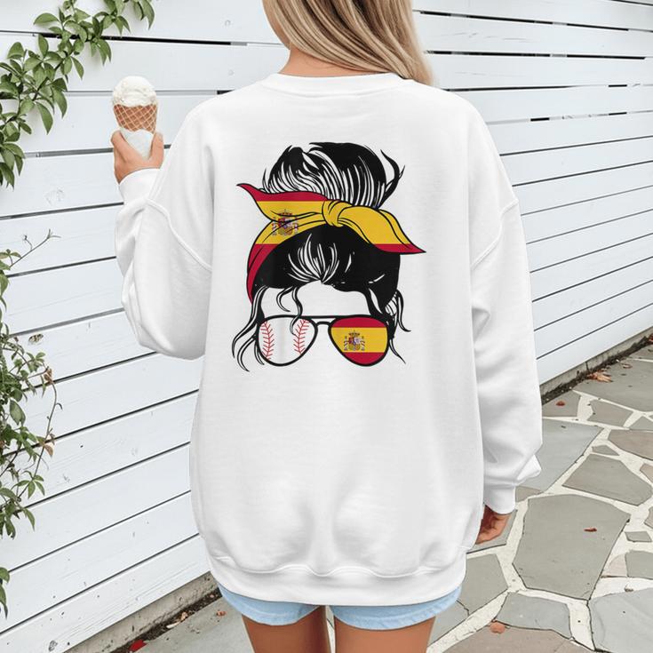 Spanish Baseball Mom Messy Bun Spain Baseball Girl Women's Sweatshirt Back Print Spanish Baseball Mom Messy Bun Spain Baseball Girl Women's Sweatshirt Back Print
