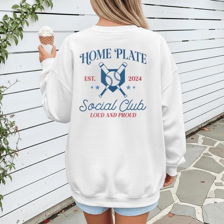 Spring 2024 Season Cute Baseball Mom Home Plate Social Club Women's Sweatshirt Back Print Spring 2024 Season Cute Baseball Mom Home Plate Social Club Women's Sweatshirt Back Print