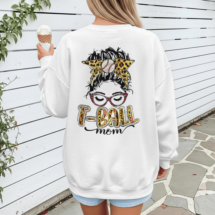 T Ball Mom Messy Bun Leopard Baseball Mom Leopard Women's Sweatshirt Back Print T Ball Mom Messy Bun Leopard Baseball Mom Leopard Women's Sweatshirt Back Print