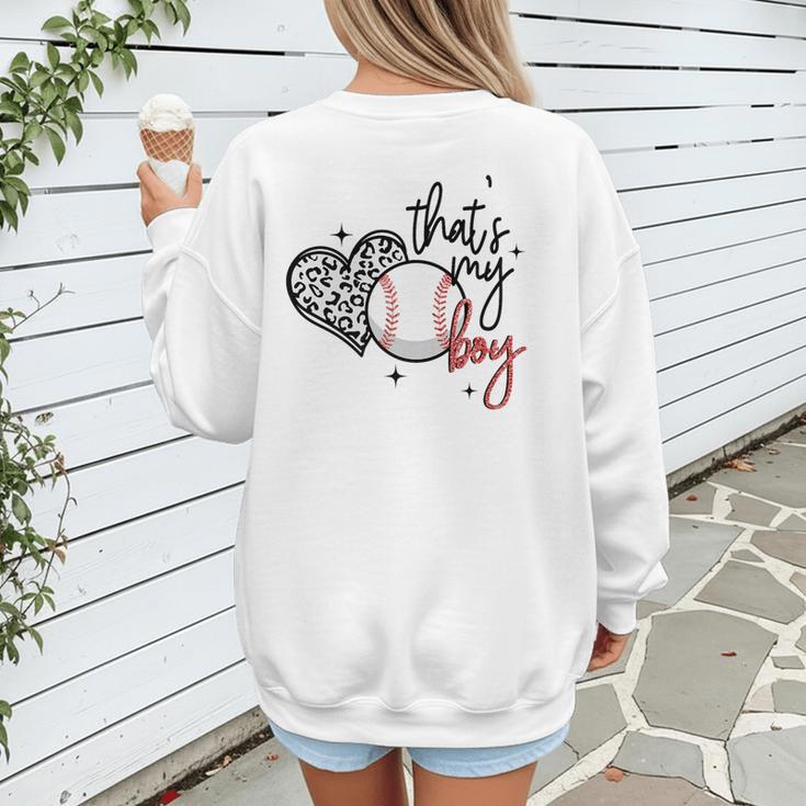 That's My Boy Leopard Heart Baseball Mom Premium Women's Sweatshirt Back Print