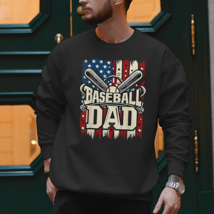 Baseball Dad American USA Flag Dada Men Baseball Fathers Day Men Sweatshirt