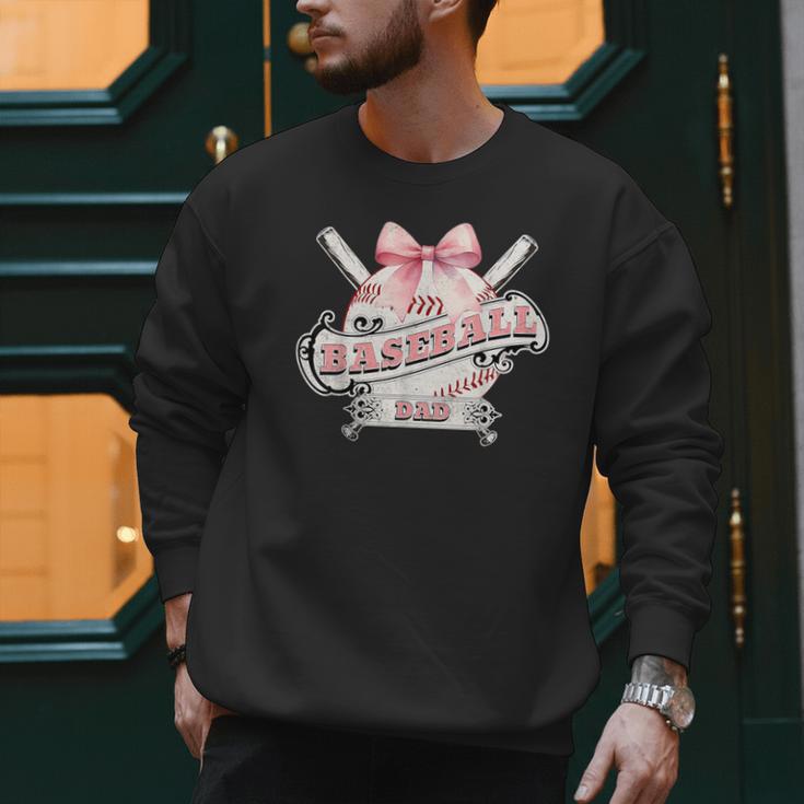 Baseball Dad With Coquette Cute Bow Sport Season Men Sweatshirt