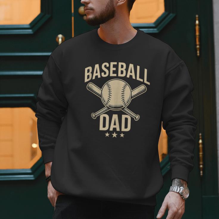 Baseball Dad Crossed Bats Cool Sports Fan Vintage Men Sweatshirt