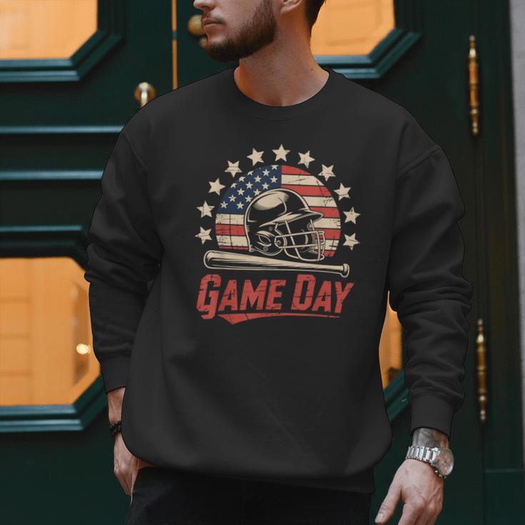 Baseball Dad Game Day USA Flag Men Sweatshirt