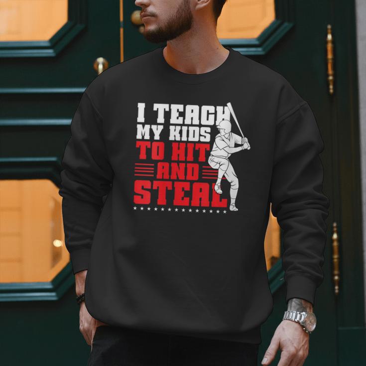 Baseball Dad Teach Kids Hit And Steal Softball Game Men Sweatshirt