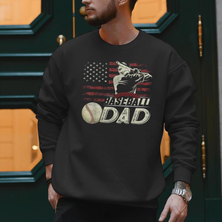 Baseball Dad US Flag For Dad Men Patriotic Fathers Day Men Sweatshirt