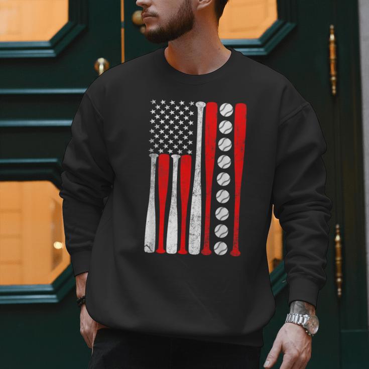 Baseball USA Flag Baseball Lover Baseball Dad Men Sweatshirt