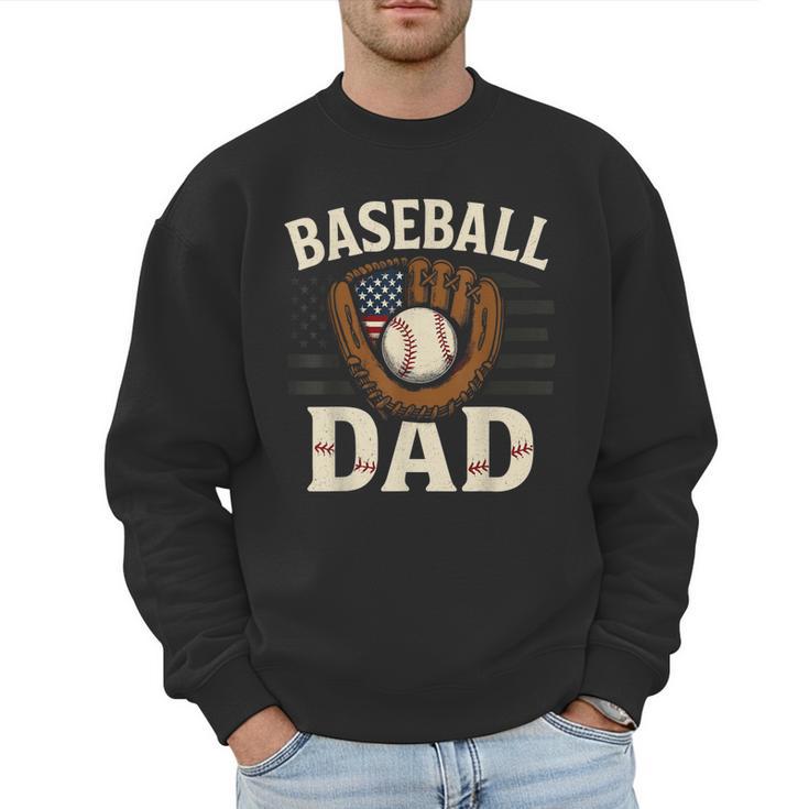 Baseball Dad Fathers Day American USA Flag Men Boys Kids Men Sweatshirt