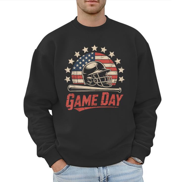 Baseball Dad Game Day USA Flag Men Sweatshirt