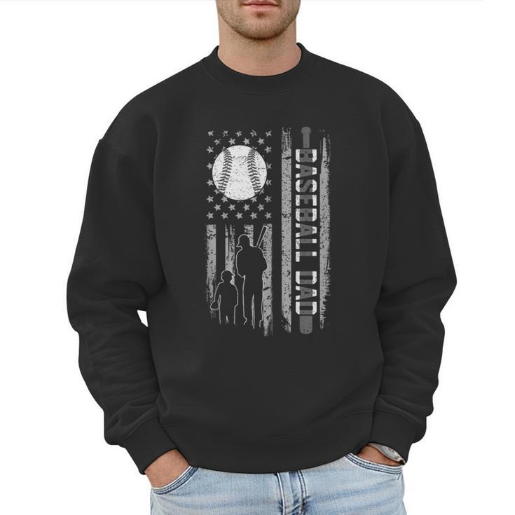 Baseball Dad Silhouette Bat Flag Stars Men Sweatshirt