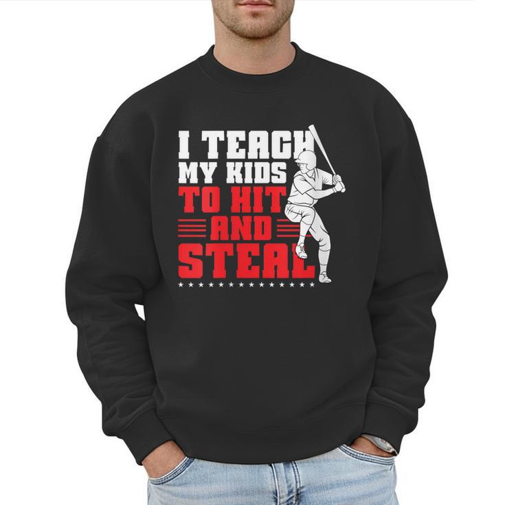 Baseball Dad Teach Kids Hit And Steal Softball Game Men Sweatshirt