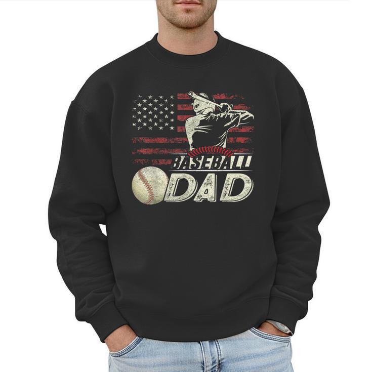 Baseball Dad US Flag For Dad Men Patriotic Fathers Day Men Sweatshirt
