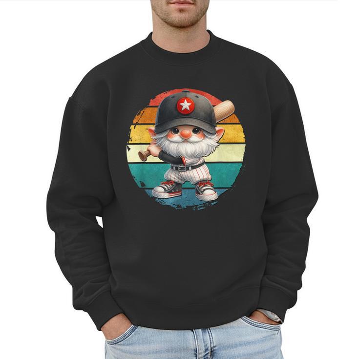 Baseball Grandpa Gnome On A Retro Sunset For Baseball Dad Men Sweatshirt