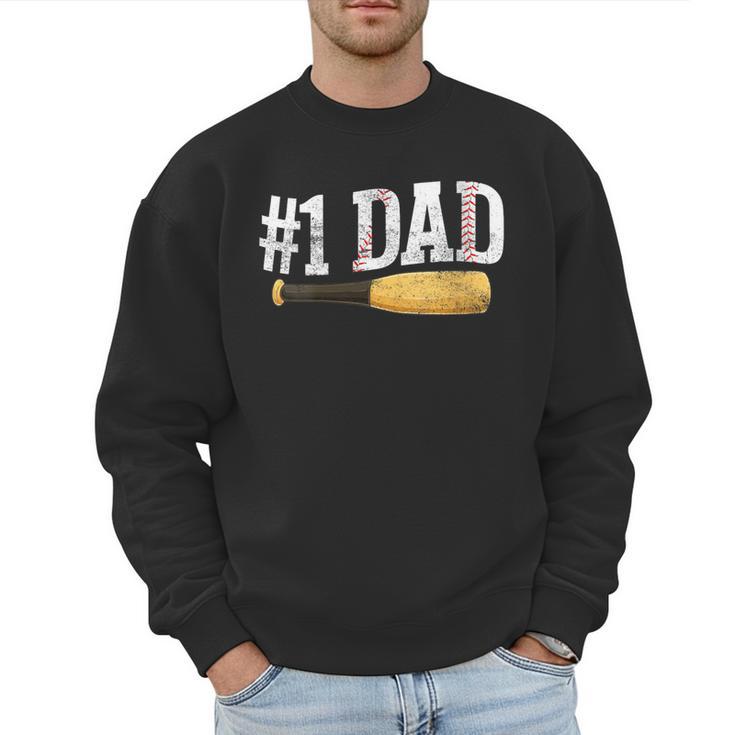 Baseball Player Dad Papa Number One Baseball Dad Fathers Day Men Sweatshirt