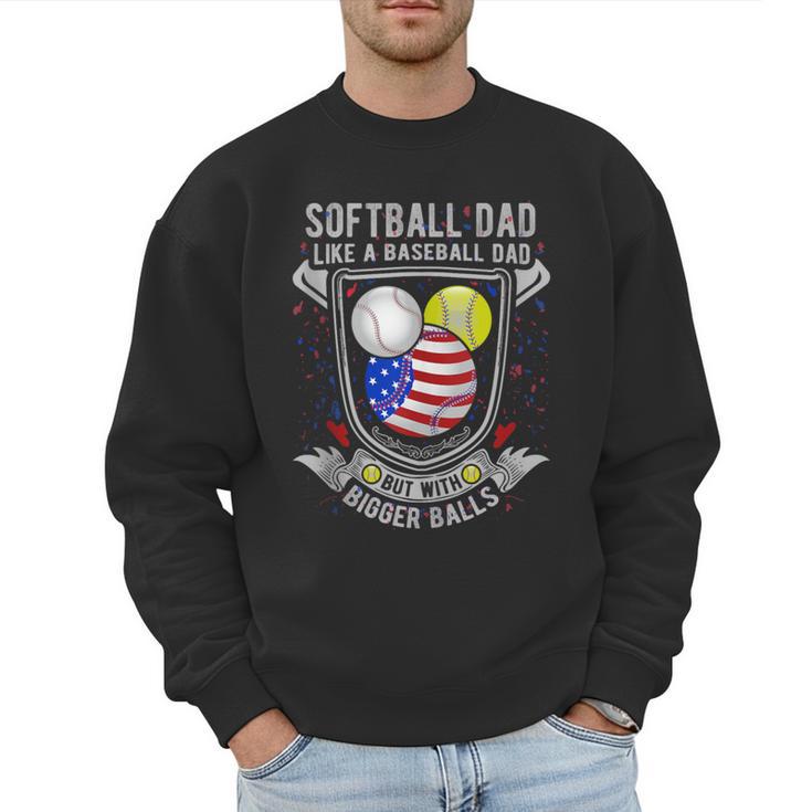 Softball Dad Like A Baseball Dad 4th Of July USA Retro Flag Men Sweatshirt