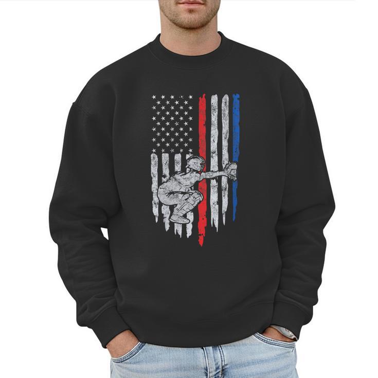 Vintage Baseball US Flag Tee Baseball Dad Player Coach Men Sweatshirt