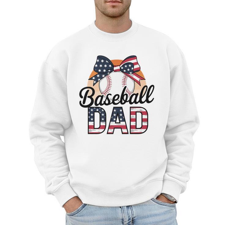 Baseball Dad American Flag Bow Sports Premium Men Sweatshirt