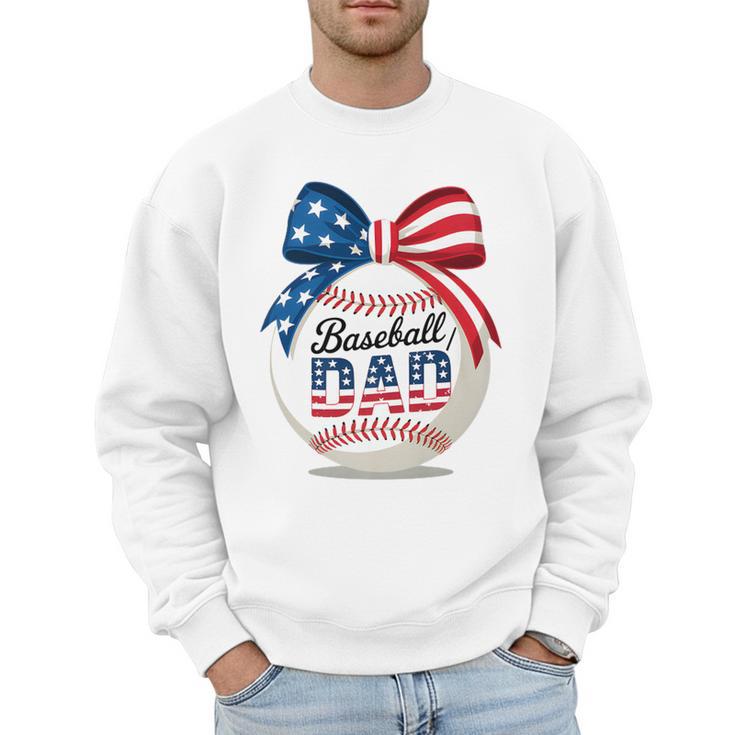 Vintage Baseball Dad Patriotic USA Flag 4th Of July Fathers Premium Men Sweatshirt