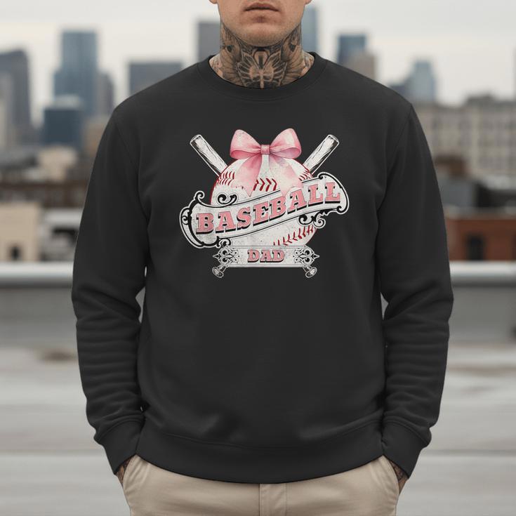 Baseball Dad With Coquette Cute Bow Sport Season Men Sweatshirt