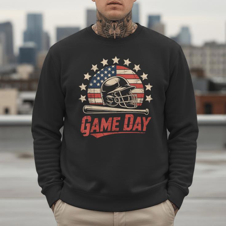 Baseball Dad Game Day USA Flag Men Sweatshirt