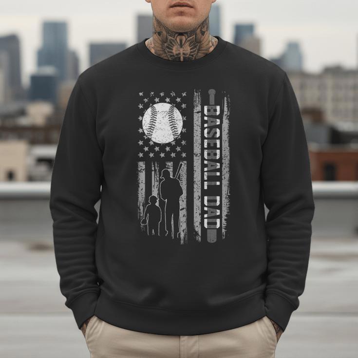 Baseball Dad Silhouette Bat Flag Stars Men Sweatshirt