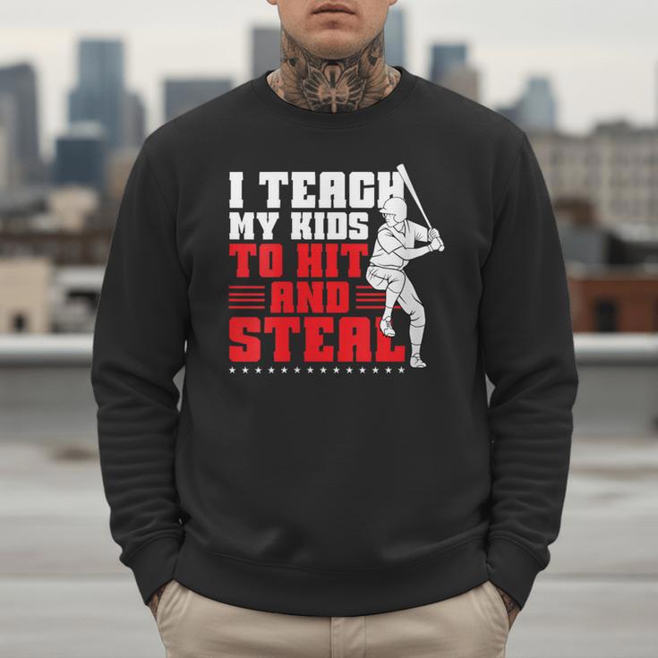 Baseball Dad Teach Kids Hit And Steal Softball Game Men Sweatshirt