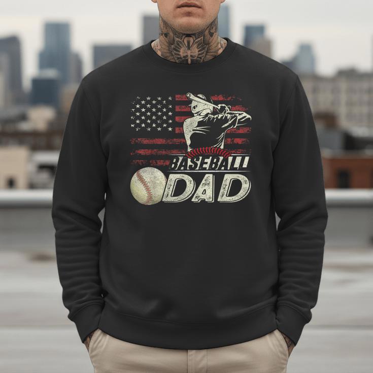 Baseball Dad US Flag For Dad Men Patriotic Fathers Day Men Sweatshirt
