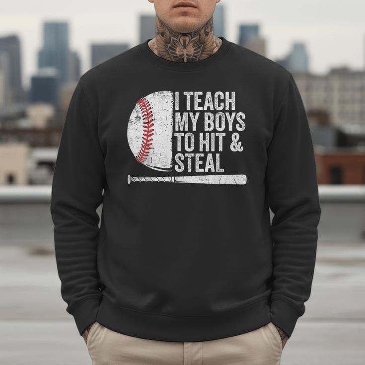 Baseball Dads Baseball Dad I Teach My Boys To Hit And Steal Men Sweatshirt