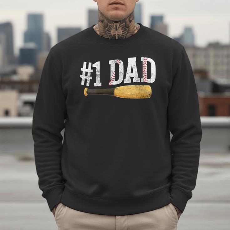Baseball Player Dad Papa Number One Baseball Dad Fathers Day Men Sweatshirt