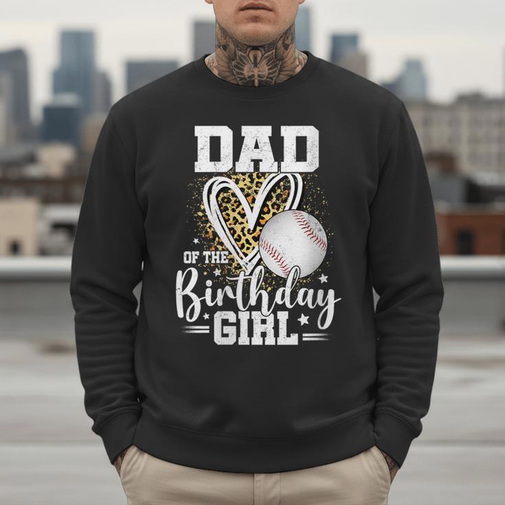 Dad Of The Birthday Girl Baseball Dad Leopard Heart Men Sweatshirt