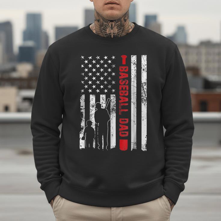 Proud Baseball Dad American Flag Sports Father Day Men Sweatshirt