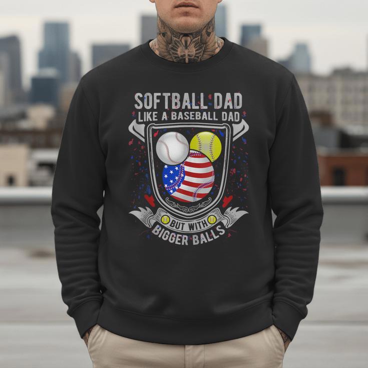 Softball Dad Like A Baseball Dad 4th Of July USA Retro Flag Men Sweatshirt