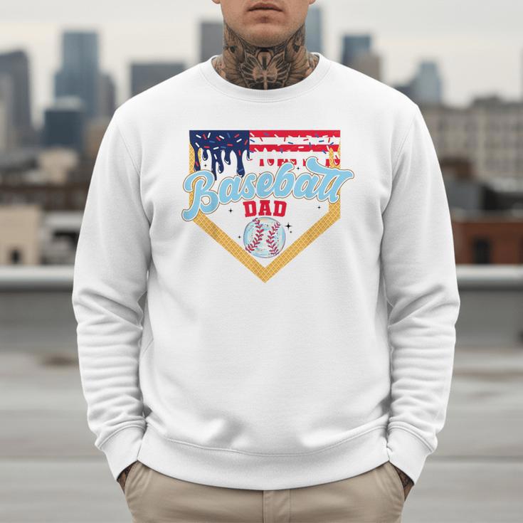 Baseball Dad Ice Cream Drip Father American Flag 4th Of July Men Sweatshirt