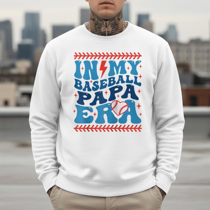 In My Baseball Papa Era Groovy Baseball Dad Family Matching Raglan Baseball Tee Men Sweatshirt