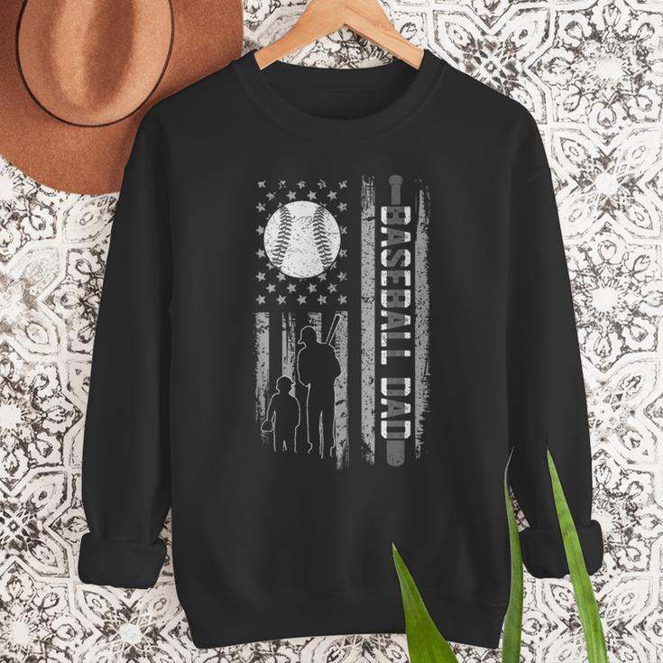 Baseball Dad Silhouette Bat Flag Stars Men Sweatshirt