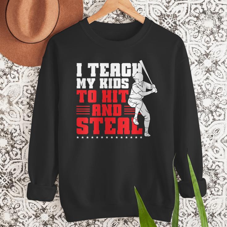 Baseball Dad Teach Kids Hit And Steal Softball Game Men Sweatshirt