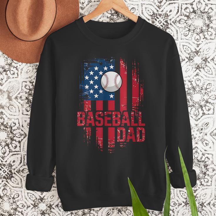 Baseball Dad USA American Flag 4th Of July Men Sweatshirt