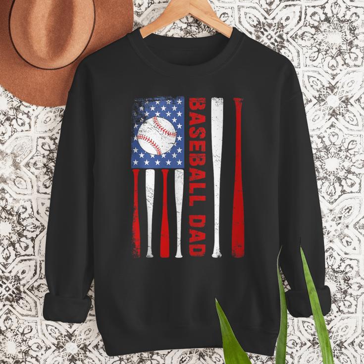 Baseball Dad USA American Flag Father's Day 4th Of July Men Sweatshirt
