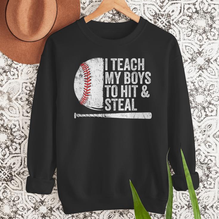 Baseball Dads Baseball Dad I Teach My Boys To Hit And Steal Men Sweatshirt