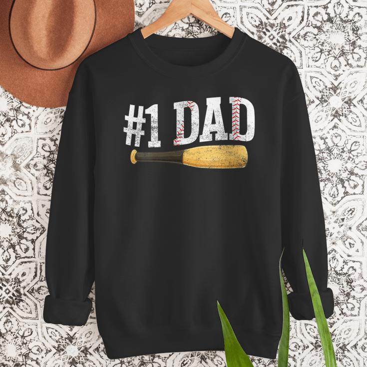 Baseball Player Dad Papa Number One Baseball Dad Fathers Day Men Sweatshirt