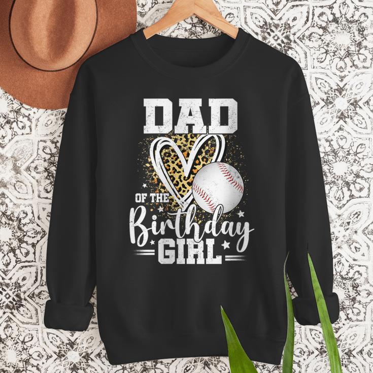 Dad Of The Birthday Girl Baseball Dad Leopard Heart Men Sweatshirt