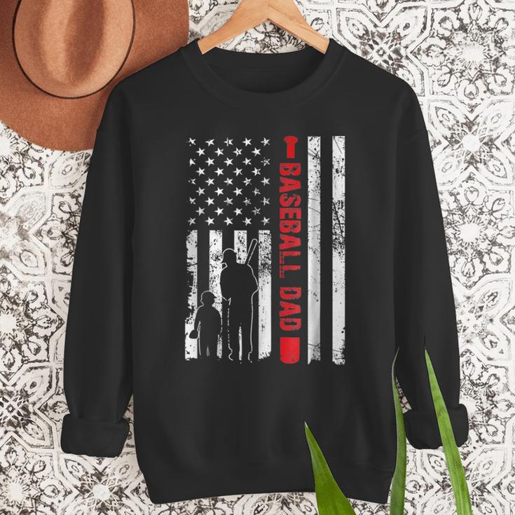 Proud Baseball Dad American Flag Sports Father Day Men Sweatshirt