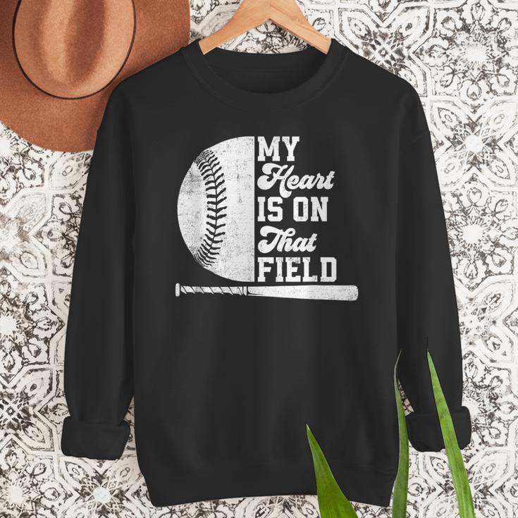 Proud Baseball Dad Fan My Heart Is On That Baseball Field Men Sweatshirt
