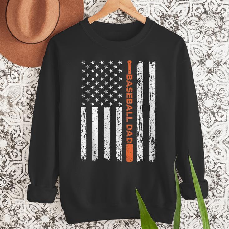 Retro Baseball Dad American Flag Father's Day 4th Of July Men Sweatshirt