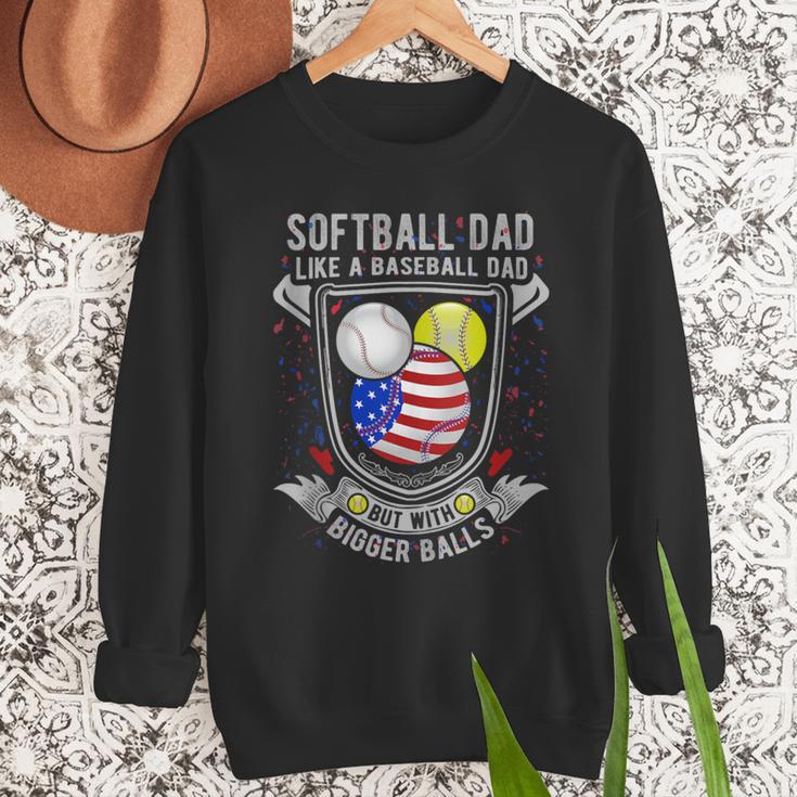 Softball Dad Like A Baseball Dad 4th Of July USA Retro Flag Men Sweatshirt