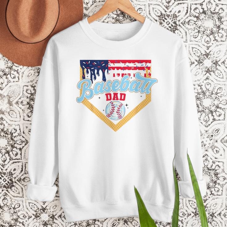 Baseball Dad Ice Cream Drip Father American Flag 4th Of July Men Sweatshirt