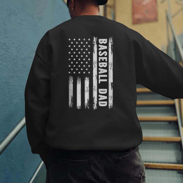 Baseball Dad American Flag Grunge Retro Vintage Father Men's Sweatshirt Back Print