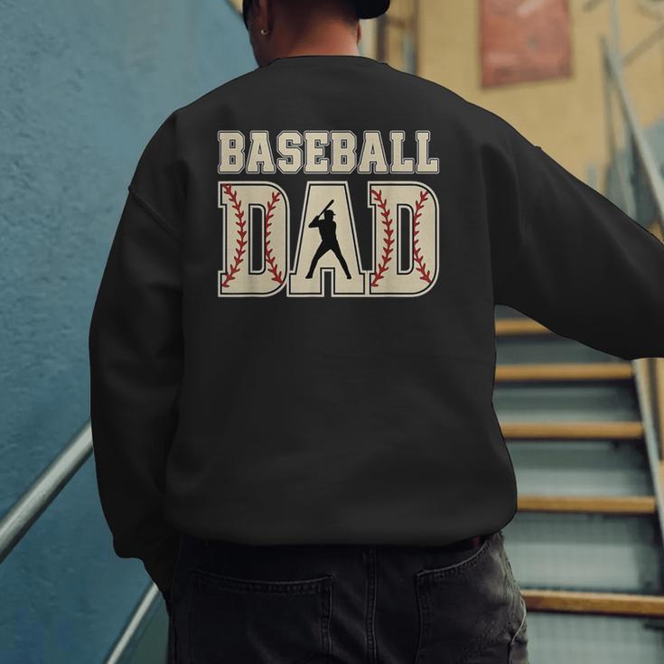 Baseball Dad Distressed Bold Stitch Graphic Sports Father Men's Sweatshirt Back Print